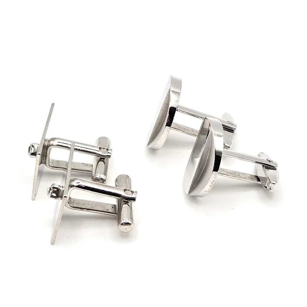 Vintage Silver Tone Round & Rhinestone Rectangle Foster Cufflinks Set of 2 Pairs